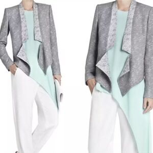 BCBG maxazria assymetric grey blazer open front size s statement collar